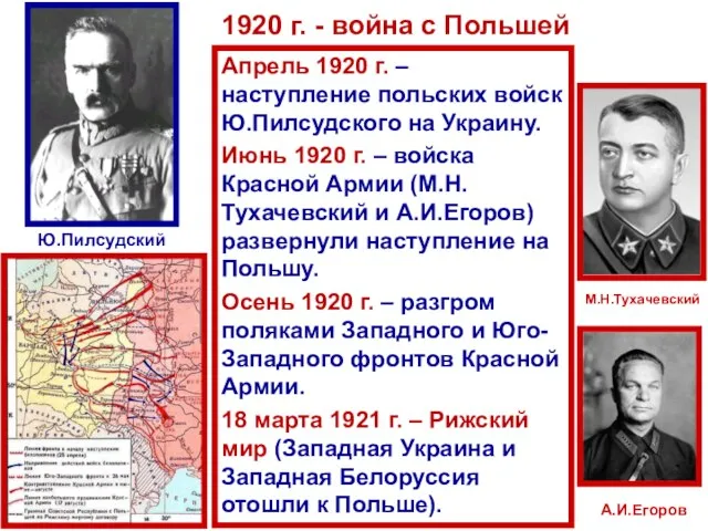 1920 г. - война с Польшей Апрель 1920 г. – наступление