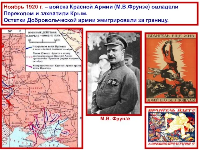 М.В. Фрунзе Ноябрь 1920 г. – войска Красной Армии (М.В.Фрунзе) овладели