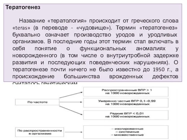 Тератогенез Название «тератология» происходит от греческого слова «teras» (в переводе -