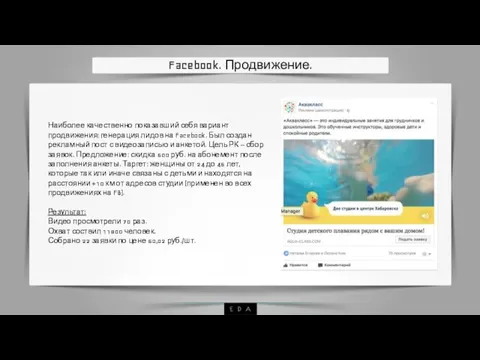 Facebook. Продвижение. Наиболее качественно показавший себя вариант продвижения: генерация лидов на