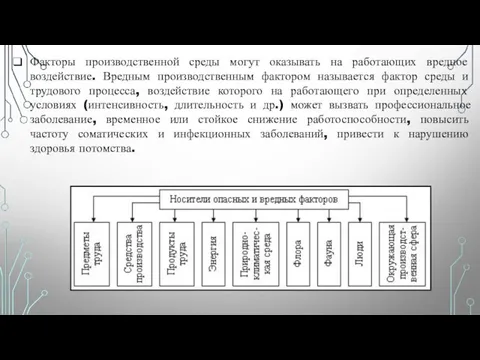 Факторы производственной среды могут оказывать на работающих вредное воздействие. Вредным производственным