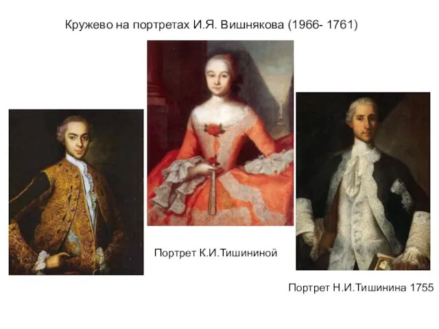 Кружево на портретах И.Я. Вишнякова (1966- 1761) Портрет Н.И.Тишинина 1755 Портрет К.И.Тишининой