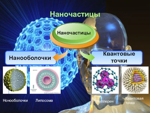 Наночастицы Наночастицы Нанооболочки Квантовые точки Липосома Фуллерен Нонооболочки Квантовая точка