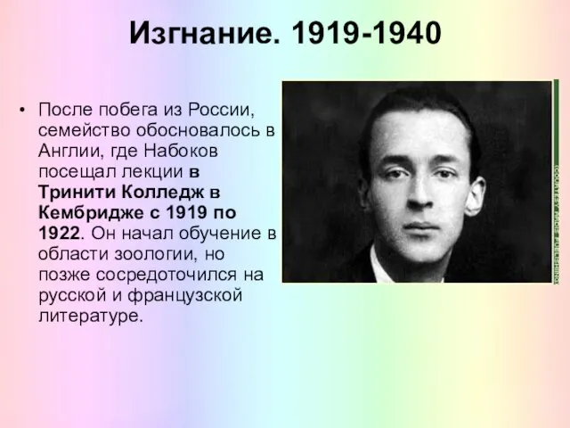 Изгнание. 1919-1940 После побега из России, семейство обосновалось в Англии, где