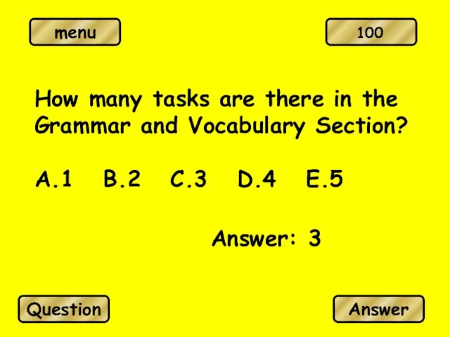 How many tasks are there in the Grammar and Vocabulary Section?
