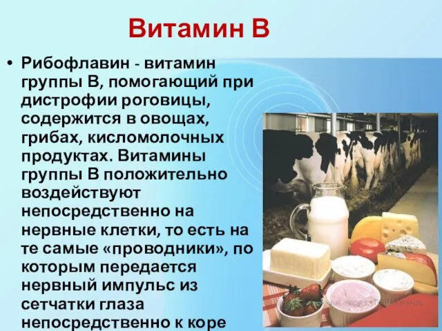 Витамин В Рибофлавин - витамин группы В, помогающий при дистрофии роговицы,