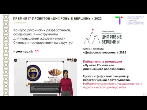 ПРЕМИЯ IT-ПРОЕКТОВ «ЦИФРОВЫЕ ВЕРШИНЫ» 2022 Финал премии «Цифровые вершины» 2022 Победитель