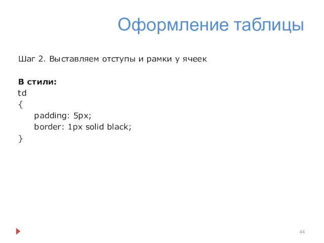 Оформление таблицы Шаг 2. Выставляем отступы и рамки у ячеек В