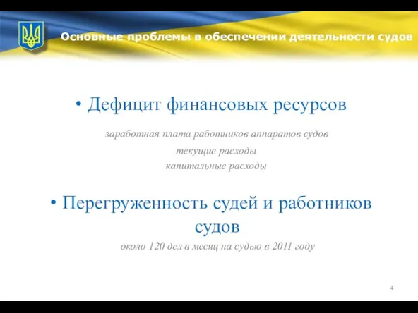 Основные проблемы в обеспечении деятельности судов Дефицит финансовых ресурсов заработная плата