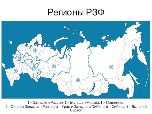 Регионы РЗФ 1 – Западная Россия, 2 – Большая Москва, 3