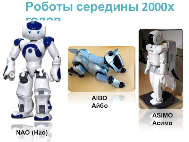 Роботы середины 2000х годов ASIMO Асимо AIBO Айбо NAO (Нао)