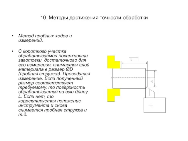 10. Методы достижения точности обработки Метод пробных ходов и измерений. С