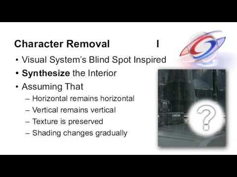 Character Removal I Visual System’s Blind Spot Inspired Synthesize the Interior