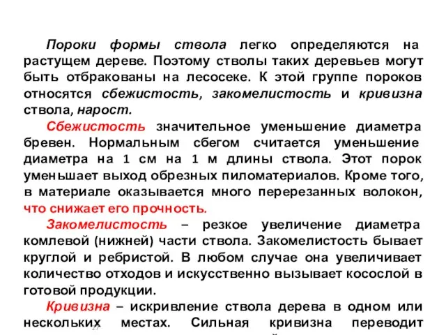 Пороки формы ствола легко определяются на растущем дереве. Поэтому стволы таких