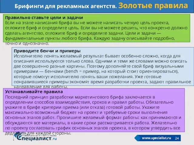 Брифинги для рекламных агентств. Золотые правила Правильно ставьте цели и задачи