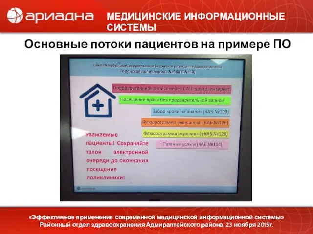 МЕДИЦИНСКИЕ ИНФОРМАЦИОННЫЕ СИСТЕМЫ Основные потоки пациентов на примере ПО №68 «Эффективное