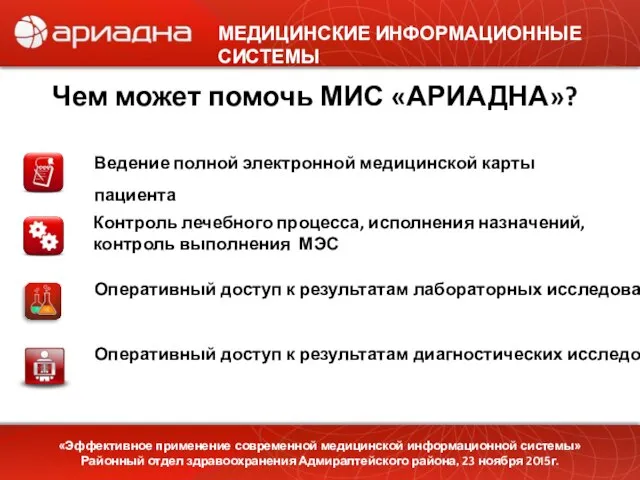 МЕДИЦИНСКИЕ ИНФОРМАЦИОННЫЕ СИСТЕМЫ Ведение полной электронной медицинской карты пациента Оперативный доступ