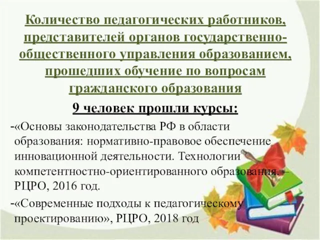 Количество педагогических работников, представителей органов государственно-общественного управления образованием, прошедших обучение по