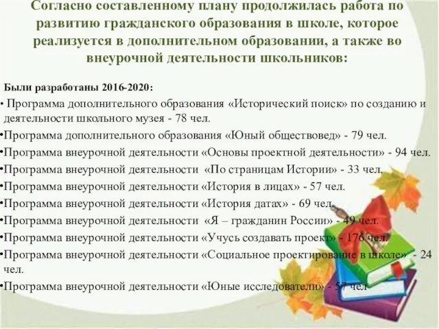 Согласно составленному плану продолжилась работа по развитию гражданского образования в школе,