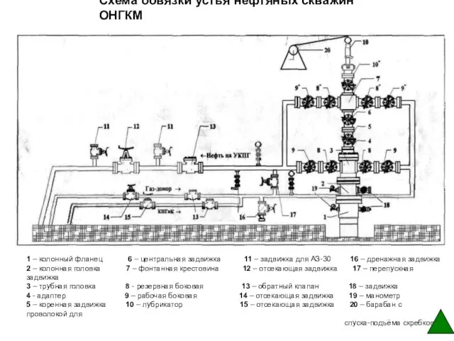 Схема обвязки устья нефтяных скважин ОНГКМ 1 – колонный фланец 6