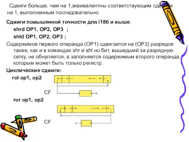 Сдвиги больше, чем на 1,эквивалентны соответствующим сдвигам на 1, выполненным последовательно.