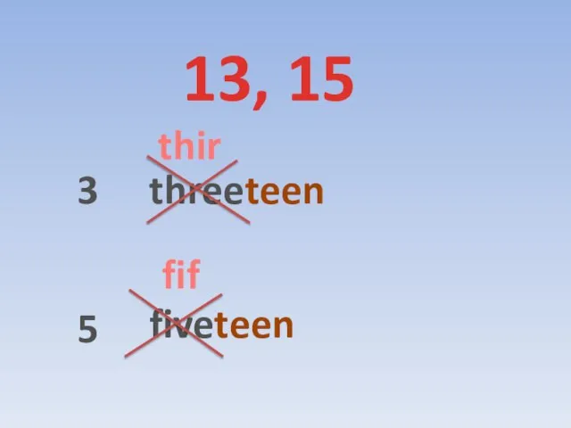 13, 15 3 5 threeteen fiveteen thir fif