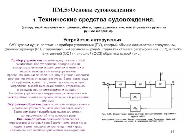 … . ПМ.5«Основы судовождения» 1. Технические средства судовождения. (авторулевой, назначение и