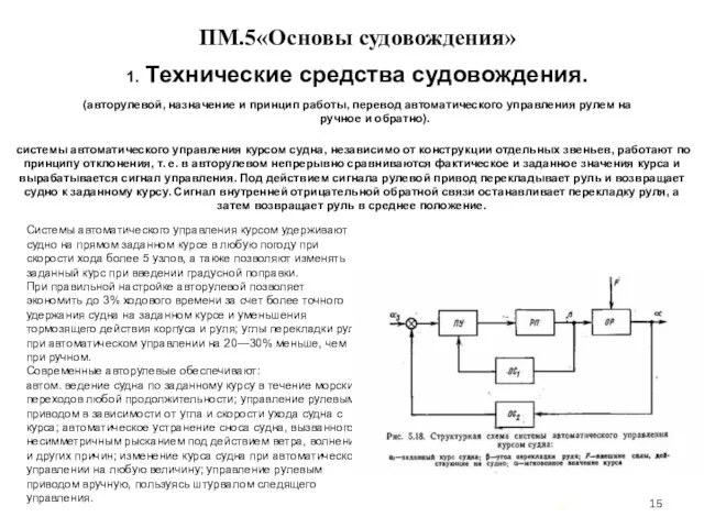 … . ПМ.5«Основы судовождения» 1. Технические средства судовождения. (авторулевой, назначение и