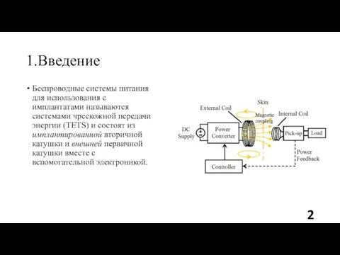 1.Введение Беспроводные системы питания для использования с имплантатами называются системами чрескожной