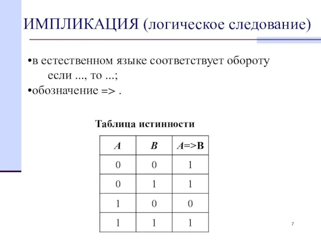 ИМПЛИКАЦИЯ (логическое следование) в естественном языке соответствует обороту если ..., то