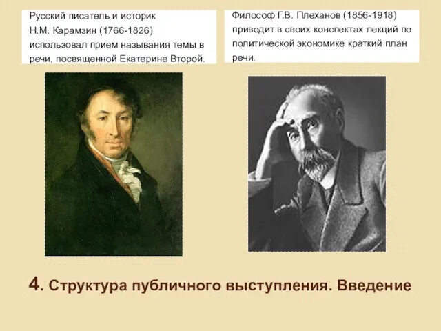 4. Структура публичного выступления. Введение Русский писатель и историк Н.М. Карамзин