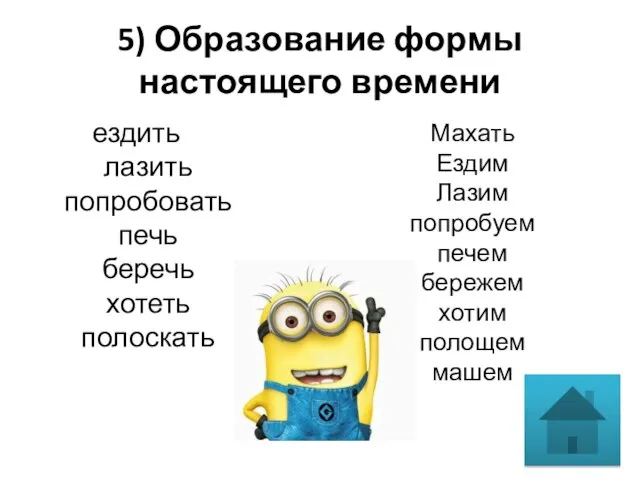 5) Образование формы настоящего времени ездить лазить попробовать печь беречь хотеть