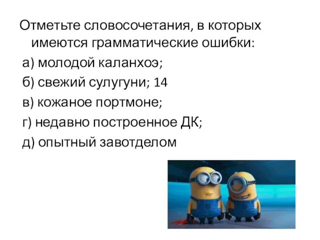 Отметьте словосочетания, в которых имеются грамматические ошибки: а) молодой каланхоэ; б)