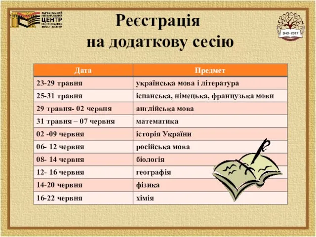 Реєстрація на додаткову сесію