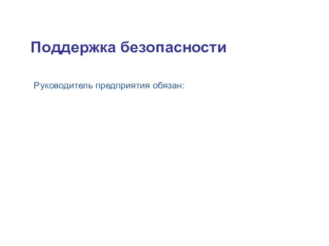 Поддержка безопасности Руководитель предприятия обязан: