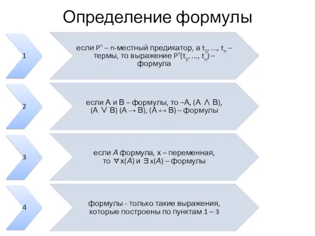 Определение формулы 1 если Pn – n-местный предикатор, а t1, ...,