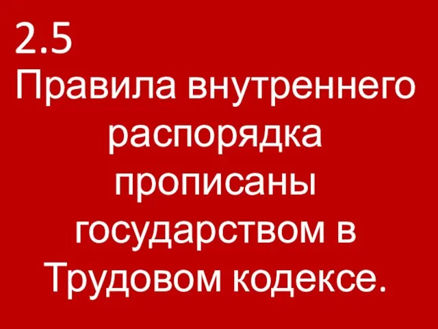 2.5 Правила внутреннего распорядка прописаны государством в Трудовом кодексе.