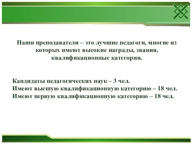 Наши преподаватели – это лучшие педагоги, многие из которых имеют высокие