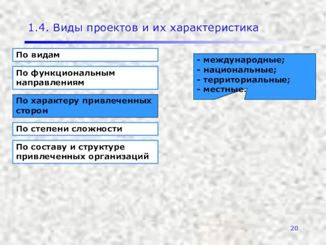 1.4. Виды проектов и их характеристика По видам По функциональным направлениям