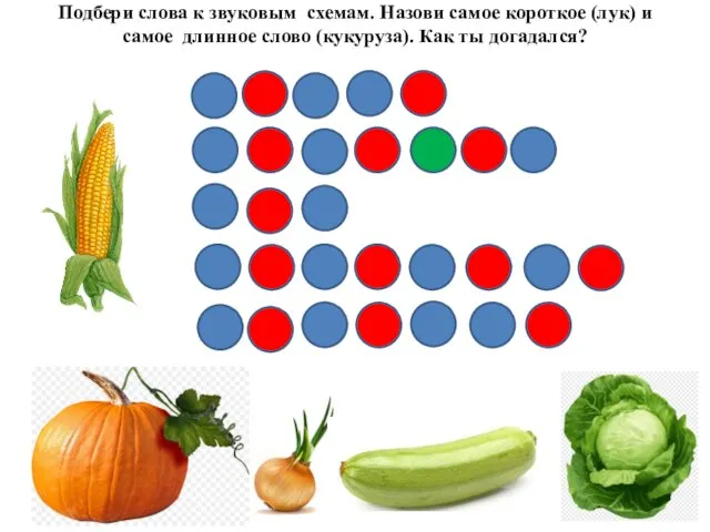 Подбери слова к звуковым схемам. Назови самое короткое (лук) и самое