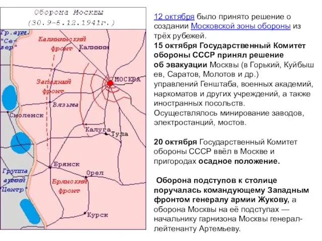 12 октября было принято решение о создании Московской зоны обороны из