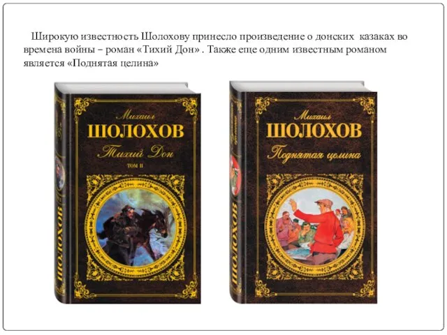 Широкую известность Шолохову принесло произведение о донских казаках во времена войны