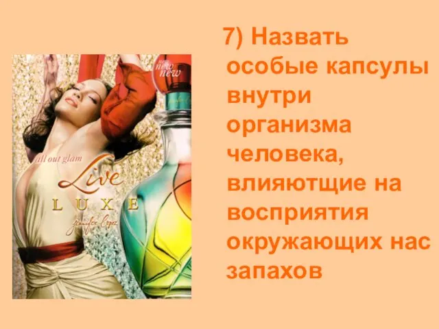 7) Назвать особые капсулы внутри организма человека, влияютщие на восприятия окружающих нас запахов