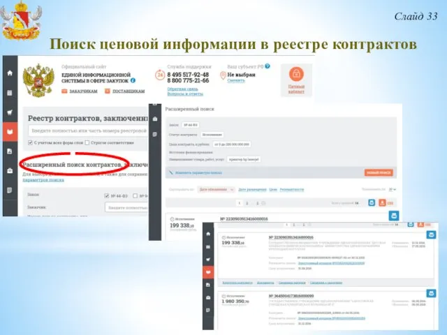 Слайд 33 Поиск ценовой информации в реестре контрактов