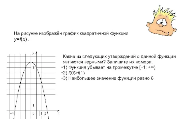 На рисунке изображён график квадратичной функции y=f(x) . Какие из следующих