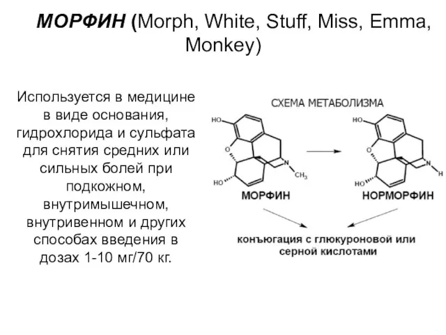 МОРФИН (Morph, White, Stuff, Miss, Emma, Monkey) Используется в медицине в