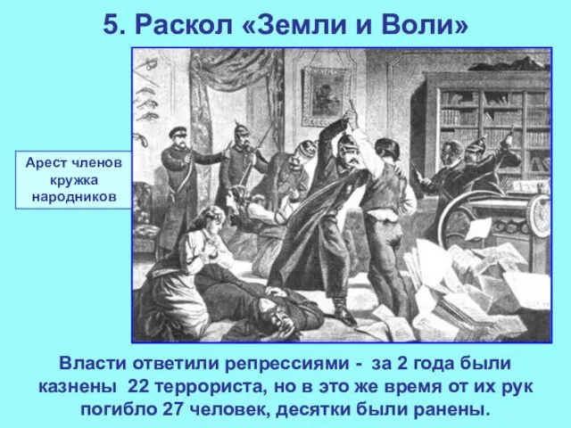 5. Раскол «Земли и Воли» Власти ответили репрессиями - за 2