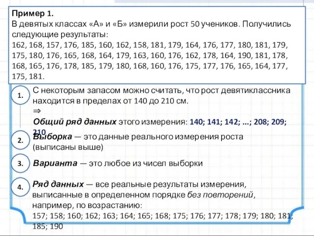 Пример 1. В девятых классах «А» и «Б» измерили рост 50