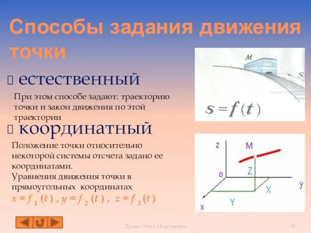 Способы задания движения точки естественный При этом способе задают: траекторию точки