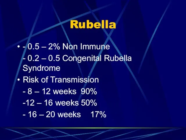 Rubella - 0.5 – 2% Non Immune - 0.2 – 0.5